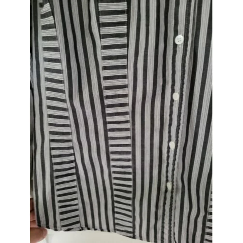 Liz Claiborne Size 10 Button Up Blouse Striped Long Sleeve Shirt Blouse Patched - Picture 5 of 8